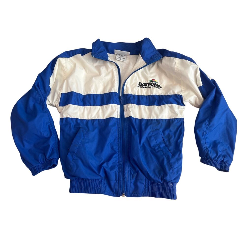 Vintage 90s Hartwell Blue Daytona Speedway Windbreaker Bomber Jacket Youth S